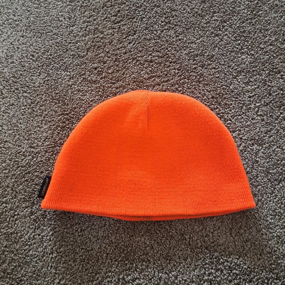 CAT Caterpillar Reversible Logo Winter Beanie Hat Camo/Blaze Orange - Picture 2 of 6